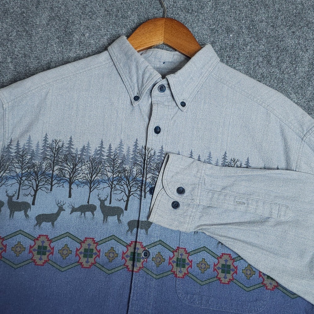 Vtg Cabela's Deerskin Soft Chamois Shirt Men's Large Aztec Southwestern Flannel‎
